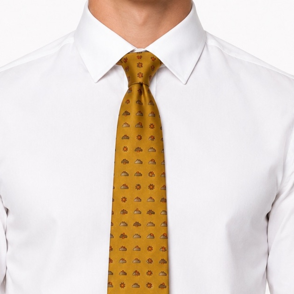 Salvatore Ferragamo Silk Patterned Mustard “Weather” Tie
